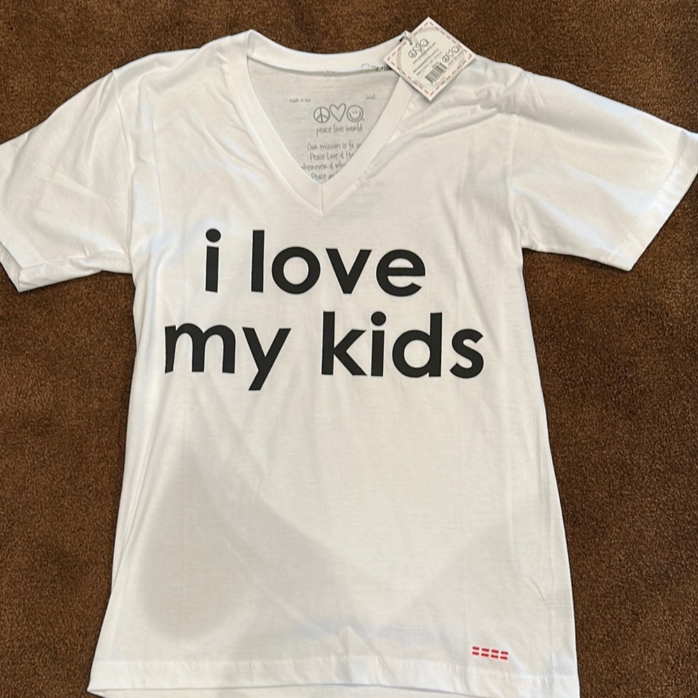 Peace Love World White V-Neck Short Sleeve Tee